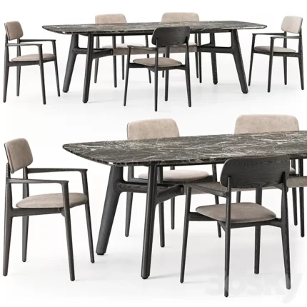 Poliform Curve dining table armchair set 3D Model