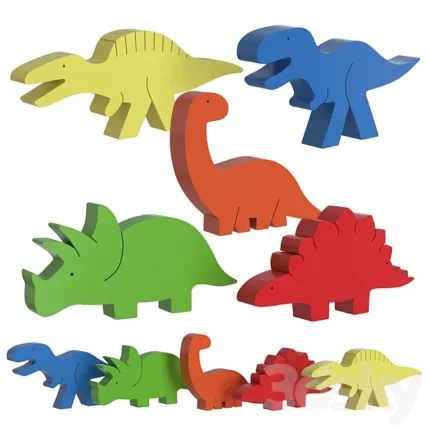 Wooden Dinosaur Set 3D Model