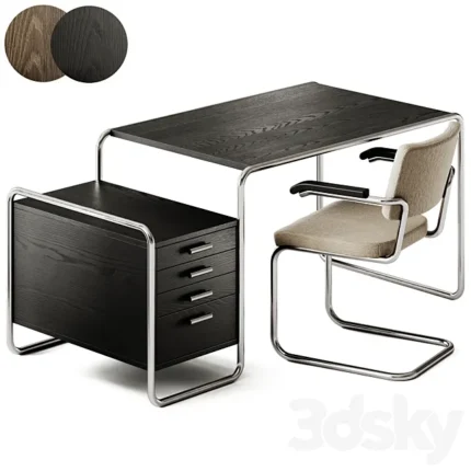 Thonet Writing desk S 285 and Chair S 64 PV 3D Model