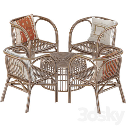 Outdoor garden furniture rattan set 3D Model
