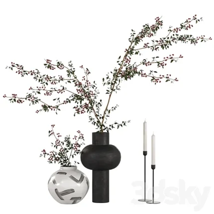 Decorative set with branches and berries 3D Model