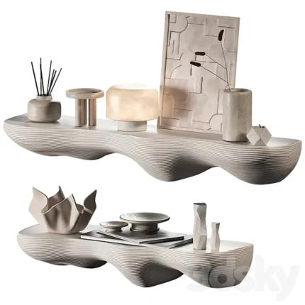 Decorative set 4. Decor on shelves with smooth relief shape. 3D Model